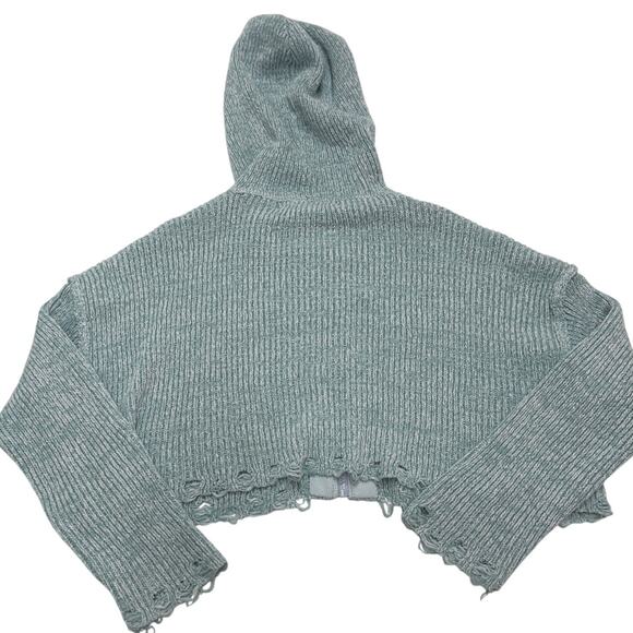 Urban Outfitters Jacket Womens Small Blue Rhode Distressed Hooded Cardigan Crop - Picture 6 of 12